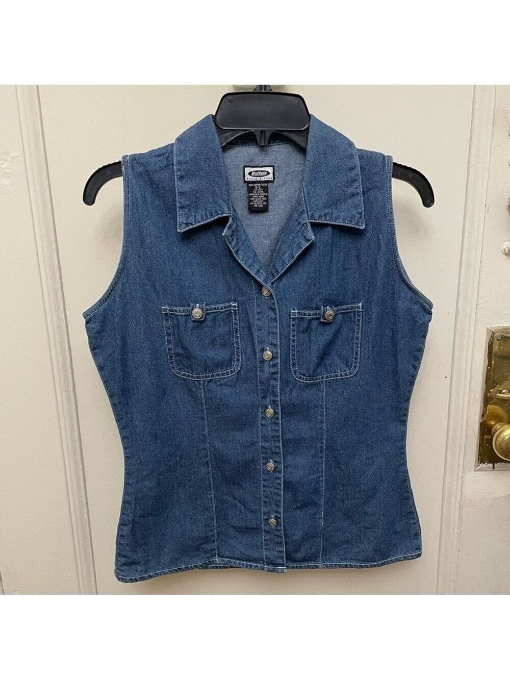 Vintage 1990s David Bitton Blue Denim Sleeveless Button Up Top